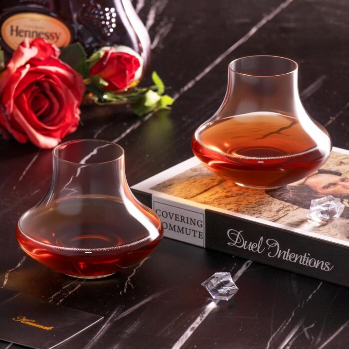 KAMMAK Shot Glasses,9.4oz Crystal Cognac Glasses Set of 2, Stemless Brandy Glass, Elegant Clear Snifters Glasses Ideal for Outdoor, Wedding, Party, Birthday, Anniversaries,...