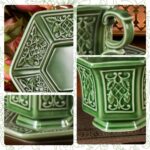 KAMMAK Tea Cups and Saucers Set of 2, Porcelain Coffee Cups, 6-Ounce Stackable Espresso Mugs, Ceramic Demitasse for Coffee, Latte, Americano, Tea, Cubic Rose