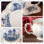 KAMMAK Tea Cups and Saucers Set of 2, Porcelain Coffee Cups, 8-Ounce Stackable Espresso Mugs, Ceramic Demitasse for Coffee, Latte, Americano, Tea, Cubic Rose