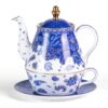 KAMMAK Tea for One, Porcelain Teapot and Cup Set, Beautiful Tea Pot and Saucers Set, Ceramic Tea Set for Tea Party, Office and Home, Navy Blue Tea Cups and Saucer Set for... KAMMAK 8CZYX005 ceramic teapot front view for product display