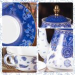 KAMMAK Tea for One, Porcelain Teapot and Cup Set, Beautiful Tea Pot and Saucers Set, Ceramic Tea Set for Tea Party, Office and Home, Navy Blue Tea Cups and Saucer Set for...