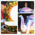 KAMMAK Tea for One, Porcelain Teapot and Cup Set, Colorful Tea Pot and Saucers Set, Ceramic Tea Set for Tea Party, Office and Home, Tea Cups and Saucer Set for Coffee,...