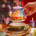KAMMAK Tea for One, Porcelain Teapot and Cup Set, Colorful Tea Pot and Saucers Set, Ceramic Tea Set for Tea Party, Office and Home, Tea Cups and Saucer Set for Coffee,...
