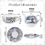 KAMMAK Tea for One, Porcelain Teapot and Cup Set with Infuser, Bone China Tea Pot and Saucers Set, Ceramic Tea Set for Party, Black and White Tea Cups and Saucer Set for Coffee,...