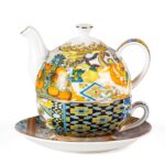 KAMMAK Tea for One, Porcelain Teapot and Cup Set with Infuser, Bone China Tea Pot and Saucers Set,Ceramic Tea Set for Party, Home,Yellow Tea Cups and Saucer Set for...