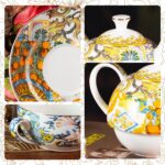 KAMMAK Tea for One, Porcelain Teapot and Cup Set with Infuser, Bone China Tea Pot and Saucers Set,Ceramic Tea Set for Party, Home,Yellow Tea Cups and Saucer Set for...