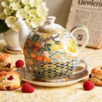 KAMMAK Tea for One, Porcelain Teapot and Cup Set with Infuser, Bone China Tea Pot and Saucers Set,Ceramic Tea Set for Party, Home,Yellow Tea Cups and Saucer Set for...