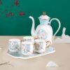 KAMMAK Tea Pot and Cups Set for Adults, Bone China Tea Cup with Teapot, Porcelain Coffee Cups and Pot, Teapot with Tray and Gift Box for Latte, Afternoon Tea Party KAMMAK 8CZRX012 ceramic teapot gift packaging detail image 6