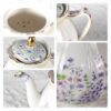 KAMMAK Teapot with Handle, Vintage Porcelain Tea Pot with Gold Trim, Blooming & Loose Leaf Teapot, Festive Holiday Serveware, Gifts for Women, Lilac 27 oz KAMMAK 8CZYX014 ceramic teapot styled home decor setting image 5