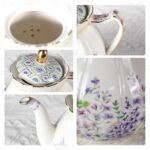KAMMAK Teapot with Handle, Vintage Porcelain Tea Pot with Gold Trim, Blooming & Loose Leaf Teapot, Festive Holiday Serveware, Gifts for Women, Lilac - 27 oz