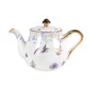 KAMMAK Teapot with Handle, Vintage Porcelain Tea Pot with Gold Trim, Blooming & Loose Leaf Teapot, Festive Holiday Serveware, Gifts for Women, Lilac 27 oz KAMMAK 8CZYX019 ceramic teapot front view for product display