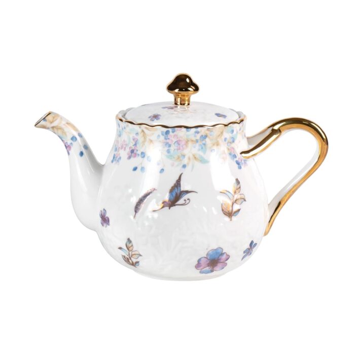 KAMMAK Teapot with Handle, Vintage Porcelain Tea Pot with Gold Trim, Blooming & Loose Leaf Teapot, Festive Holiday Serveware, Gifts for Women, Lilac - 27 oz