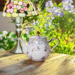 KAMMAK Teapot with Handle, Vintage Porcelain Tea Pot with Gold Trim, Blooming & Loose Leaf Teapot, Festive Holiday Serveware, Gifts for Women, Colorful - 37 oz