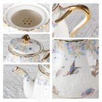 KAMMAK Teapot with Handle, Vintage Porcelain Tea Pot with Gold Trim, Blooming & Loose Leaf Teapot, Festive Holiday Serveware, Gifts for Women, Colorful - 37 oz