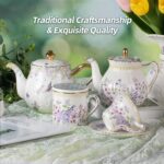 KAMMAK Teapot with Handle, Vintage Porcelain Tea Pot with Gold Trim, Blooming & Loose Leaf Teapot, Festive Holiday Serveware, Gifts for Women, Colorful - 37 oz