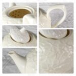 KAMMAK Teapot with Handle, Vintage Porcelain Tea Pot with Gold Trim, Blooming & Loose Leaf Teapot, Festive Holiday Serveware, Gifts for Women, Creamy White - 28 oz