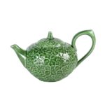 KAMMAK Teapot with Handle, Vintage Porcelain Tea Pot with Gold Trim, Blooming & Loose Leaf Teapot, Festive Holiday Serveware, Gifts for Women, Green - 28 oz