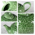KAMMAK Teapot with Handle, Vintage Porcelain Tea Pot with Gold Trim, Blooming & Loose Leaf Teapot, Festive Holiday Serveware, Gifts for Women, Green - 28 oz