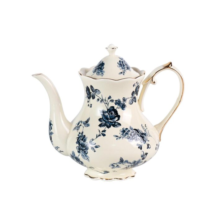 KAMMAK Teapot with Handle, Vintage Porcelain Tea Pot with Gold Trim, Blooming & Loose Leaf Teapot, Festive Holiday Serveware, Gifts for Women, Green - 28 oz