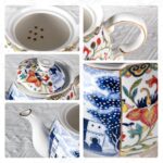 KAMMAK Teapot with Handle, Vintage Porcelain Tea Pot with Gold Trim, Blooming & Loose Leaf Teapot, Festive Holiday Serveware, Gifts for Women, Doucai - 32 oz