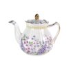 KAMMAK Teapot with Handle, Vintage Porcelain Tea Pot with Gold Trim, Blooming & Loose Leaf Teapot, Festive Holiday Serveware, Gifts for Women, Doucai 32 oz KAMMAK 8CZYX014 ceramic teapot front view for product display