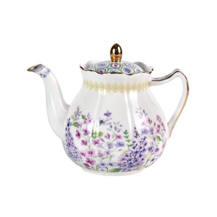 KAMMAK Teapot with Handle, Vintage Porcelain Tea Pot with Gold Trim, Blooming & Loose Leaf Teapot, Festive Holiday Serveware, Gifts for Women, Doucai - 32 oz
