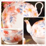Tea for One, Porcelain Teapot and Cup Set, Tea Pot and Saucers Set, Ceramic Tea Set for Tea Party, Office and Home, Pink Flower Tea Cups and Saucer Set for Coffee, Cappuccino, Tea