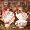 Tea for One, Porcelain Teapot and Cup Set, Tea Pot and Saucers Set, Ceramic Tea Set for Tea Party, Office and Home, Pink Flower Tea Cups and Saucer Set for Coffee, Cappuccino, Tea KAMMAK 8CZYX001 ceramic teapot styled home decor setting image 5
