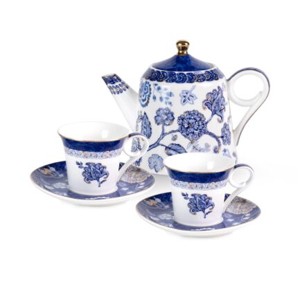 Tea Set for Adults Ceramic Tea Pots and Tea Cup Set, Royal Blue Tea Cups and Saucers Set for Afternoon Tea, Party, Home, Office, Porcelain Chinese Gong Fu Tea Set with Gold Rim...