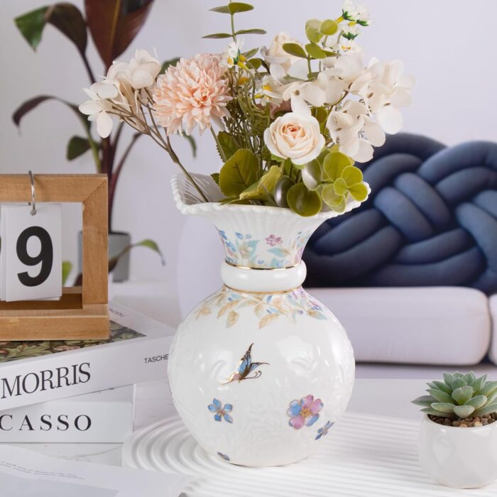 White Ceramic Vase Decorative Vase, Unique Butterfly Vase Mordern Flower Vases for Home, Office, Centerpieces, Kitchen, Living Room, Bedroom, Unique Pottery Decor