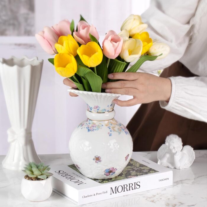 White Ceramic Vase Decorative Vase, Unique Butterfly Vase Mordern Flower Vases for Home, Office, Centerpieces, Kitchen, Living Room, Bedroom, Unique Pottery Decor