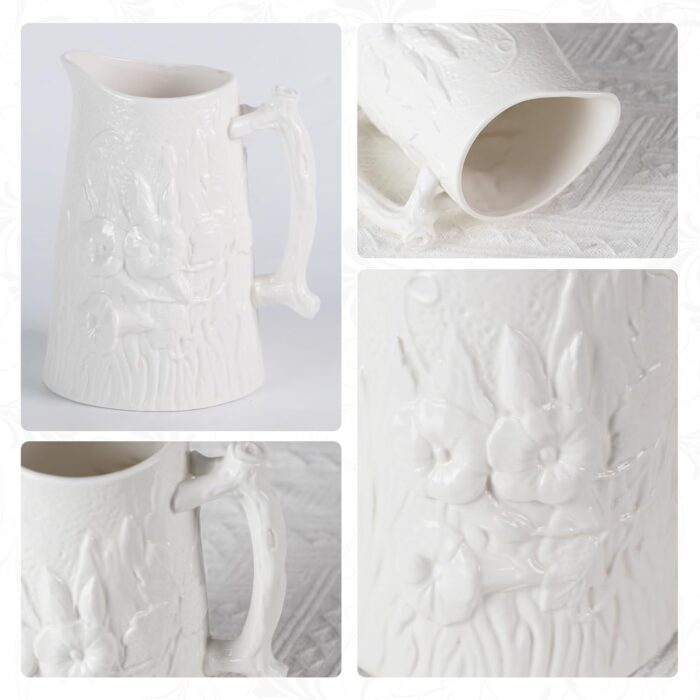 White Ceramic Vase Decorative Vase with Handle, Mordern Flower Vases for Home, Office, Centerpieces, Kitchen, Living Room, Bedroom, Unique Pottery Decor