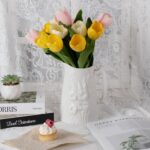 White Ceramic Vase Decorative Vase with Handle, Mordern Flower Vases for Home, Office, Centerpieces, Kitchen, Living Room, Bedroom, Unique Pottery Decor