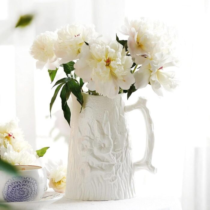 White Ceramic Vase Decorative Vase with Handle, Mordern Flower Vases for Home, Office, Centerpieces, Kitchen, Living Room, Bedroom, Unique Pottery Decor