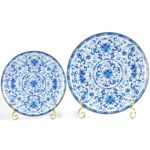 Decorative Plates Set for Display, Blue and White Ceramic Plate Decor with Stand, Handmade Vintage Porcelain Ornament for Table, Living Room, Kitchen, Perfect Chinese Style Dish...