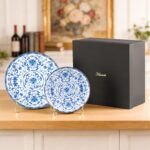 Decorative Plates Set for Display, Blue and White Ceramic Plate Decor with Stand, Handmade Vintage Porcelain Ornament for Table, Living Room, Kitchen, Perfect Chinese Style Dish...