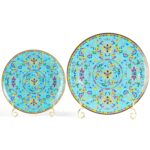 Decorative Plates Set for Display, Blue and White Ceramic Plate Decor with Stand, Handmade Vintage Porcelain Ornament for Table, Living Room, Kitchen, Perfect Chinese Style Dish...