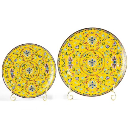 Decorative Plates Set for Display, Yellow Ceramic Plate Decor with Stand, Handmade Vintage Porcelain Ornament for Table, Living Room, Kitchen, Office, Perfect Chinese Style Dish...