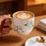 KAMMAK Bone China Mugs Set of 2 Fine Ceramic Coffee Mug, 10oz Porcelain Novelty Coffee Mugs for Cappuccino, Latte, Coco, Americano, Floral Tea Cups