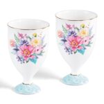 KAMMAK Bone China Mugs Set of 2 Fine Ceramic Coffee Mug, 6.7oz Porcelain Novelty Coffee Mugs for Cappuccino, Latte, Coco, Americano, Floral Small Tea Cups