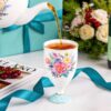 KAMMAK Bone China Mugs Set of 2 Fine Ceramic Coffee Mug, 6.7oz Porcelain Novelty Coffee Mugs for Cappuccino, Latte, Coco, Americano, Floral Small Tea Cups KAMMAK 8CZJBE013 ceramic cup and saucer styled home decor setting image 5