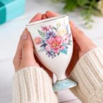 KAMMAK Bone China Mugs Set of 2 Fine Ceramic Coffee Mug, 6.7oz Porcelain Novelty Coffee Mugs for Cappuccino, Latte, Coco, Americano, Floral Small Tea Cups