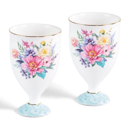 KAMMAK Bone China Mugs Set of 2 Fine Ceramic Coffee Mug, 6.7oz Porcelain Novelty Coffee Mugs for Cappuccino, Latte, Coco, Americano, Floral Small Tea Cups