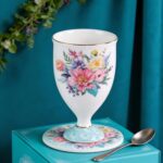 KAMMAK Bone China Mugs Set of 2 Fine Ceramic Coffee Mug, 6.7oz Porcelain Novelty Coffee Mugs for Cappuccino, Latte, Coco, Americano, Floral Small Tea Cups