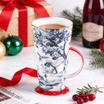 KAMMAK Ceramic Coffee Mugs 14.8oz Tall Bone China Cups Set of 2 Large Porcelain Tea Mugs with Handle Vintage Tea Cups Cappuccino Mug for Latte, Espresso, Americano, Breakfast...