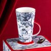 KAMMAK Ceramic Coffee Mugs 14.8oz Tall Bone China Cups Set of 2 Large Porcelain Tea Mugs with Handle Vintage Tea Cups Cappuccino Mug for Latte, Espresso, Americano, Breakfast... KAMMAK 8CZJBE010 ceramic cup and saucer close-up material texture detail image 4