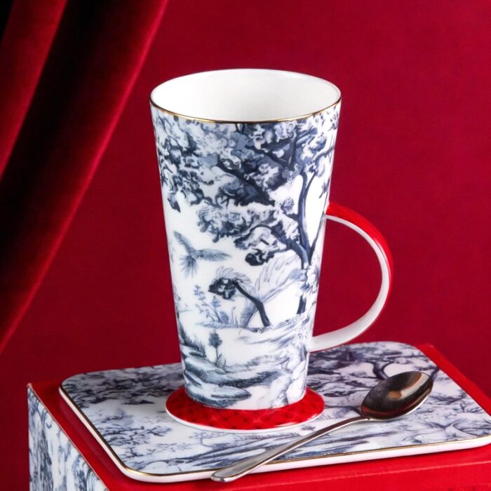 KAMMAK Ceramic Coffee Mugs 14.8oz Tall Bone China Cups Set of 2 Large Porcelain Tea Mugs with Handle Vintage Tea Cups Cappuccino Mug for Latte, Espresso, Americano, Breakfast...