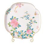 KAMMAK Ceramic Decorative Plate Set of 2, Porcelain Plates for Kitchen Dining Room Wine Cabinet Home Decor, Vintage Collector Plates with 2 Display Stand, Four-Leaf Clover - Peony