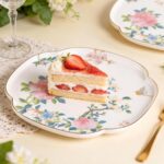 KAMMAK Ceramic Decorative Plate Set of 2, Porcelain Plates for Kitchen Dining Room Wine Cabinet Home Decor, Vintage Collector Plates with 2 Display Stand, Four-Leaf Clover - Peony