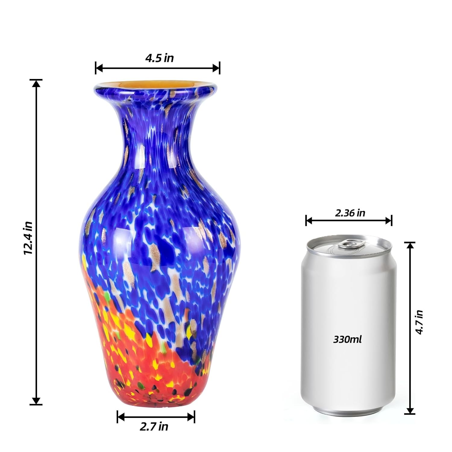 KAMMAK colored glass vase - hand-blown art glass decorative vase with flat stable base